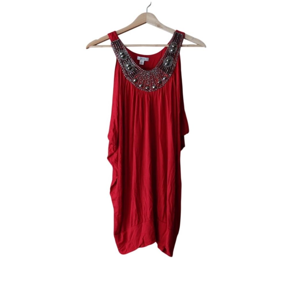 Vintage Y2K Cache Red Beaded Mini Dress / Tunic XL 90s 2000s Going Out
